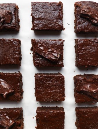 overhead shot of 12 brownies