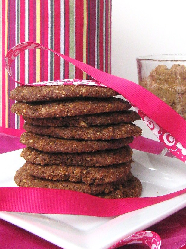 Stack of vegan almond butter cookies on a plate