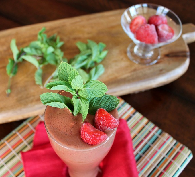 Mint chocolate strawberry shake with fresh mint