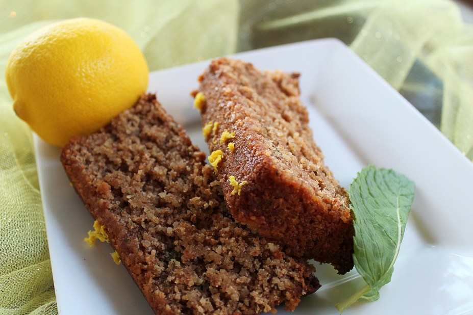 2 slices of the loaf on a white square plate