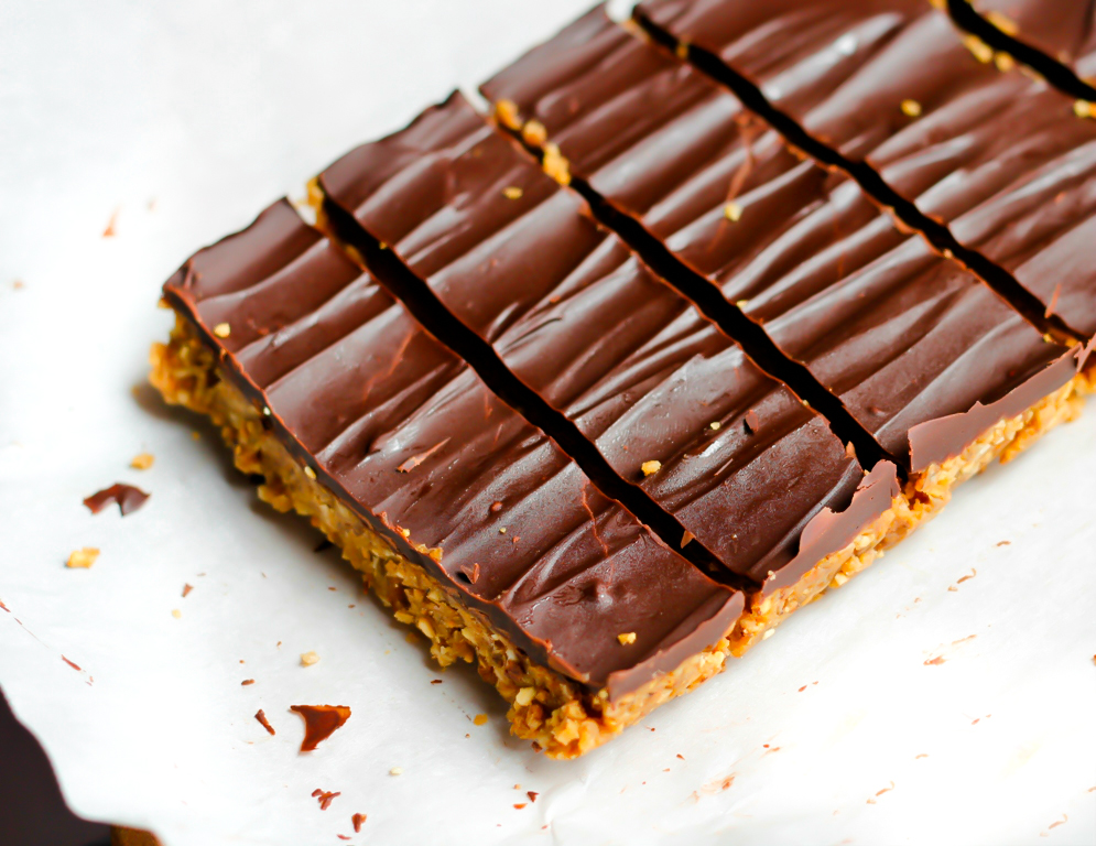 Vegan butterfinger candy bars on white paper
