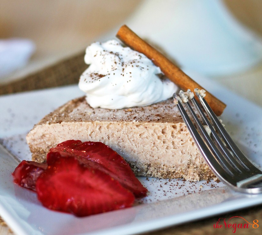 Slice vegan New York style cheesecake on plate
