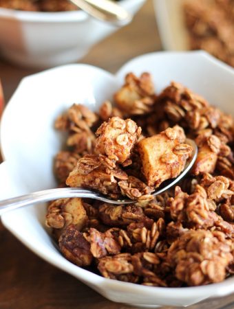 bowl of apple pie granola with spoon