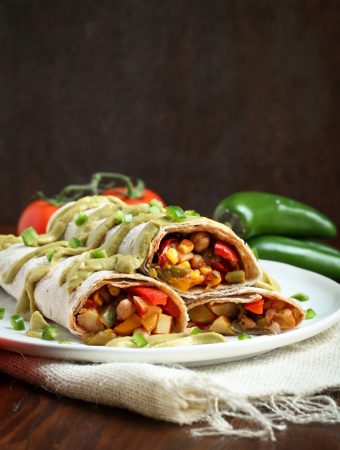 Easy Vegan Breakfast Burritos with Salsa on white plate
