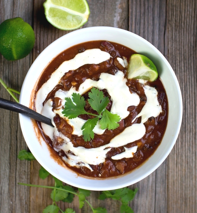 Vegan Pumpkin Chipotle Chili with lemon cream