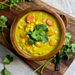 vegan curry rice soup with carrots and cilantro