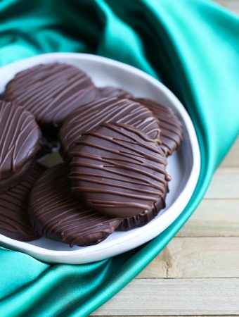 stack of vegan thin mints on white plate
