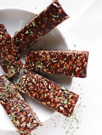 mint chocolate bars on white bowl