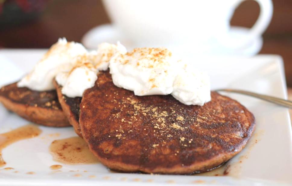 vegan gingersnaps pancakes with whipped cream