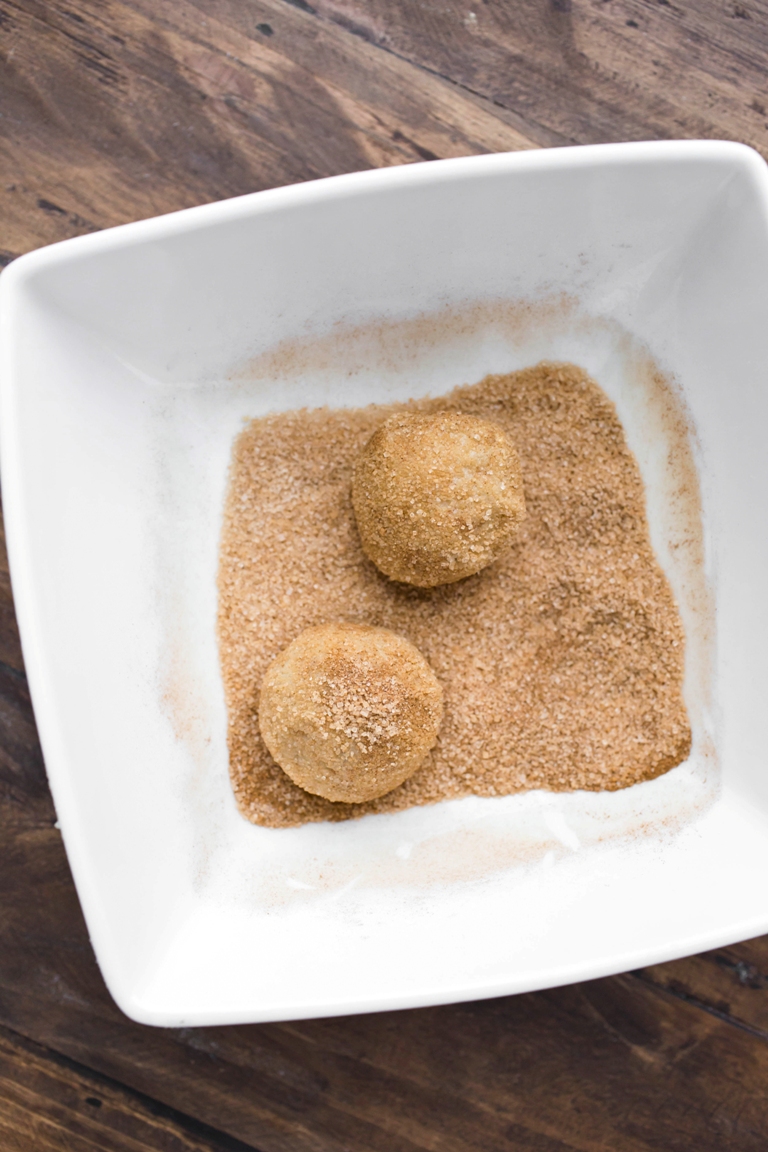 bowl of vegan snickerdoodles balls before baked