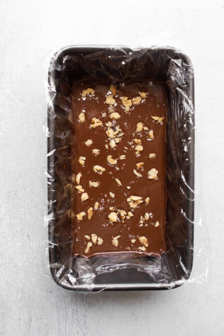 loaf pan with melted chocolate 
