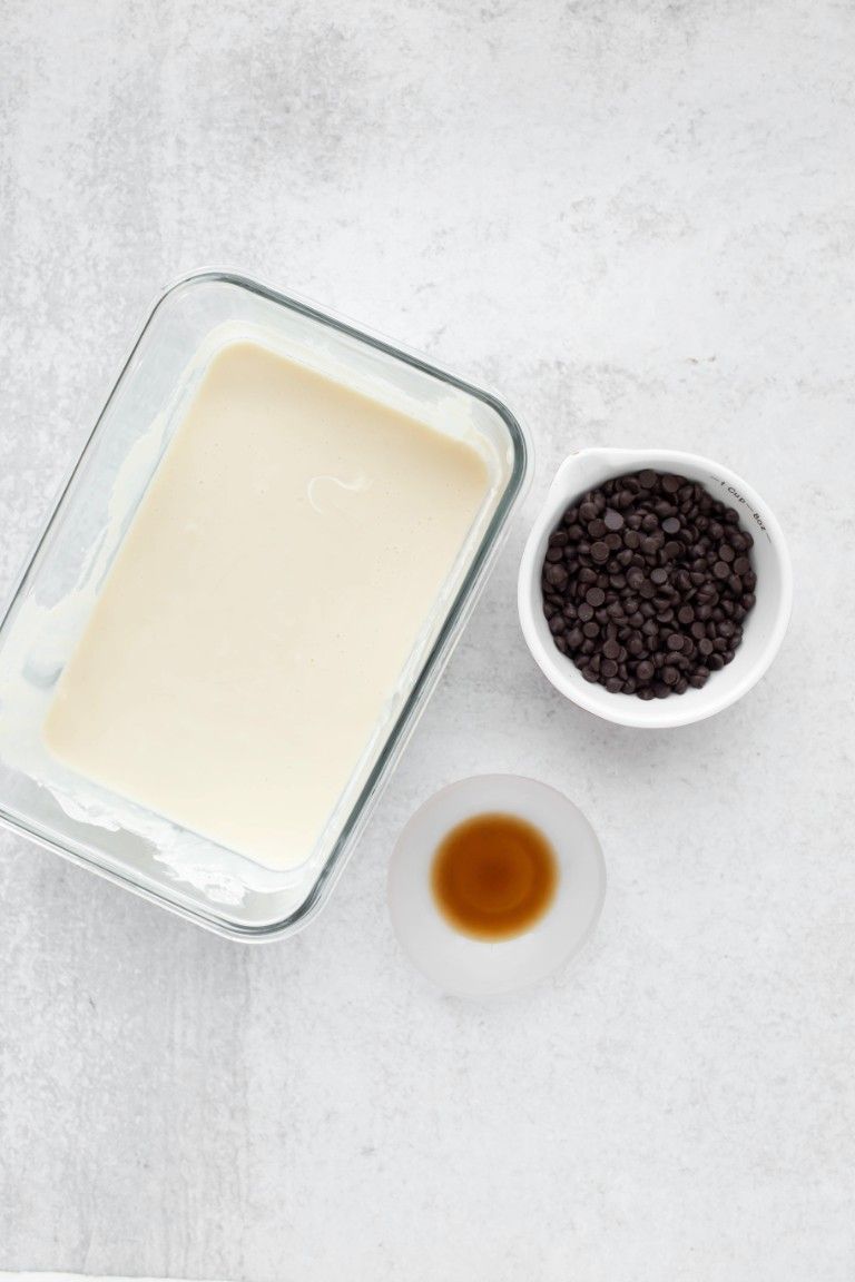 ingredients for fudge coconut butter chocolate chips and vanilla extract