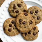 almond butter chocolate chip cookies on white plate