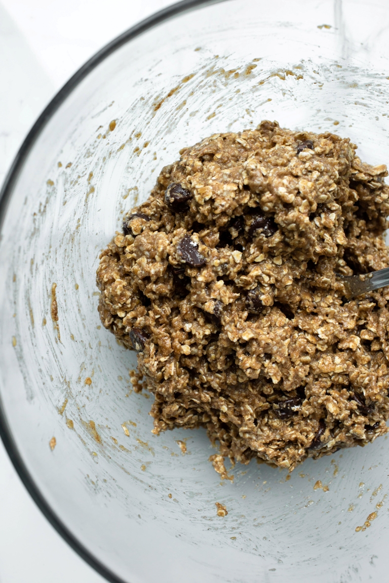 nut-free granola bar batter in glass bowl