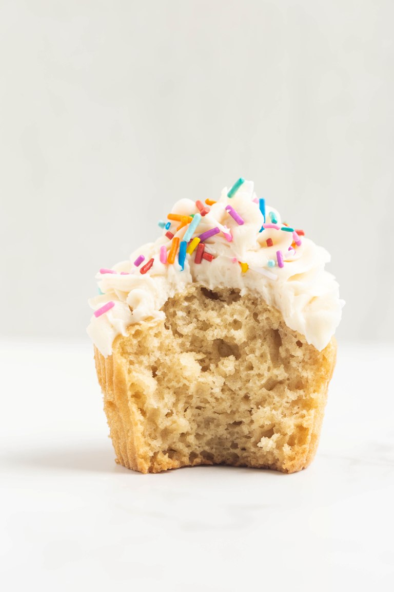 inside fluffy shot of vanilla cupcake