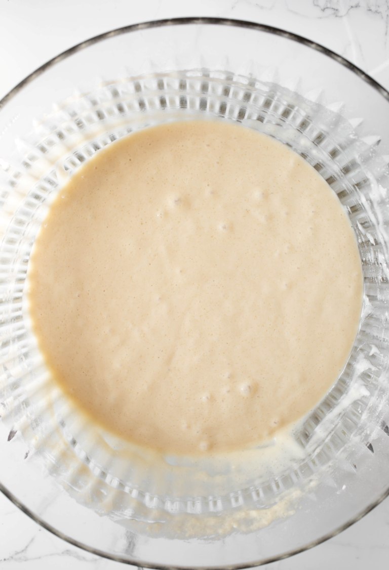 vegan vanilla cupcake batter in glass bowl