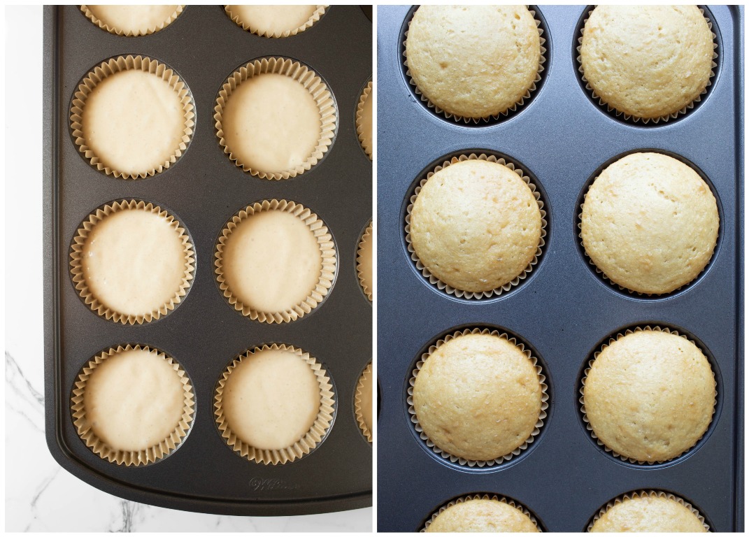 bef pics of cupcakes before and after baking in muffin pan