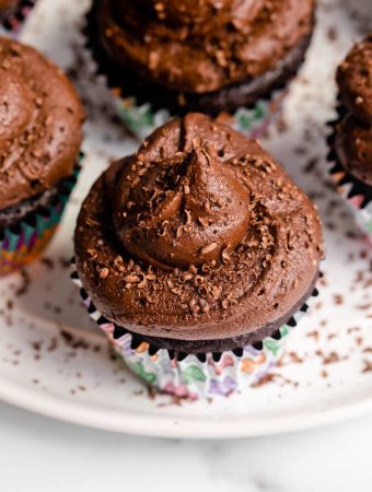 super closeup of chocolate buttercream frosting