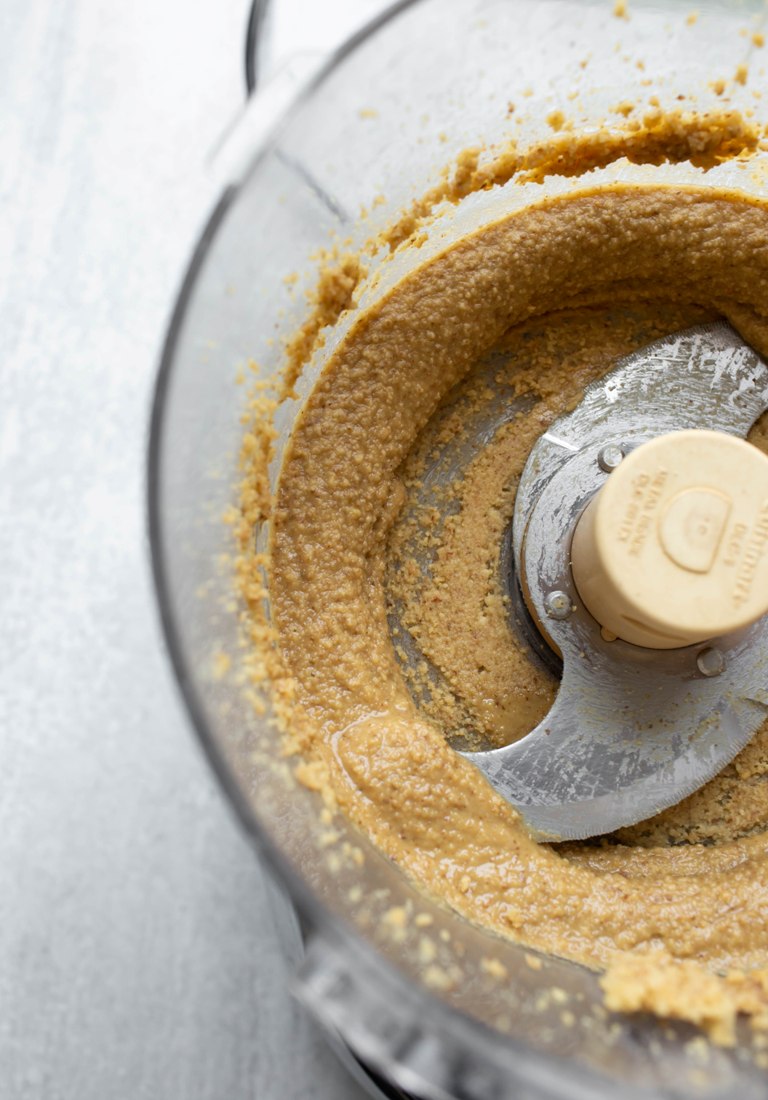 processed walnut butter in food processor