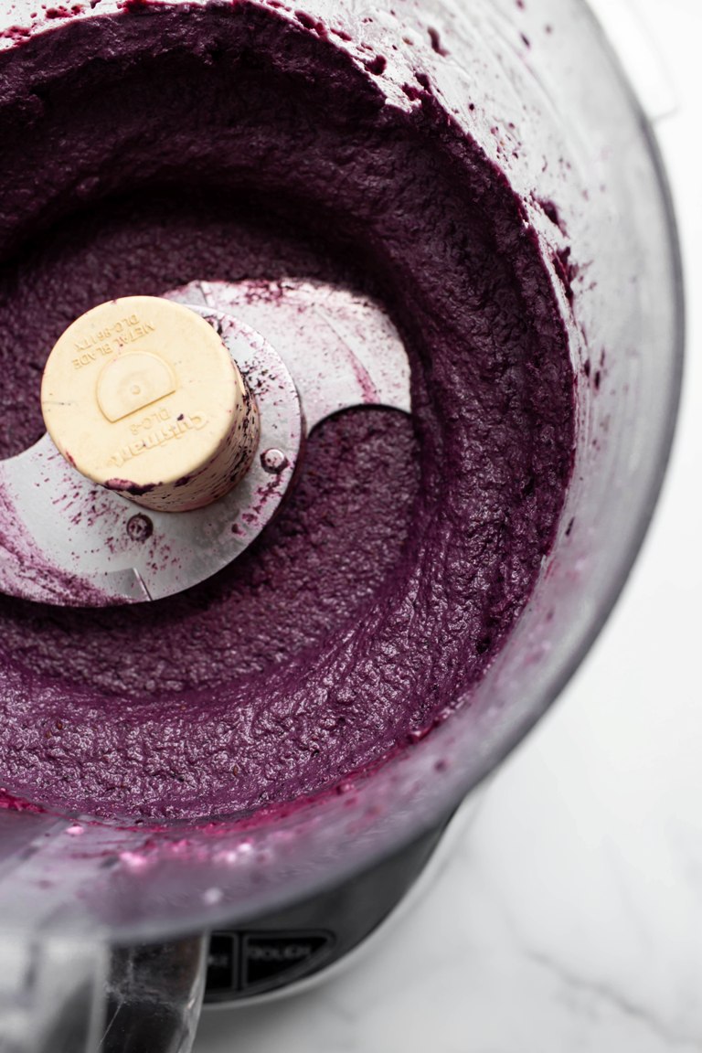 vegan blueberry cream cheese processed in food processor