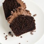 closeup of inside of vegan chocolate cupcake