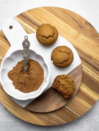 pumpkin muffins next to bowl of pumpkin spices