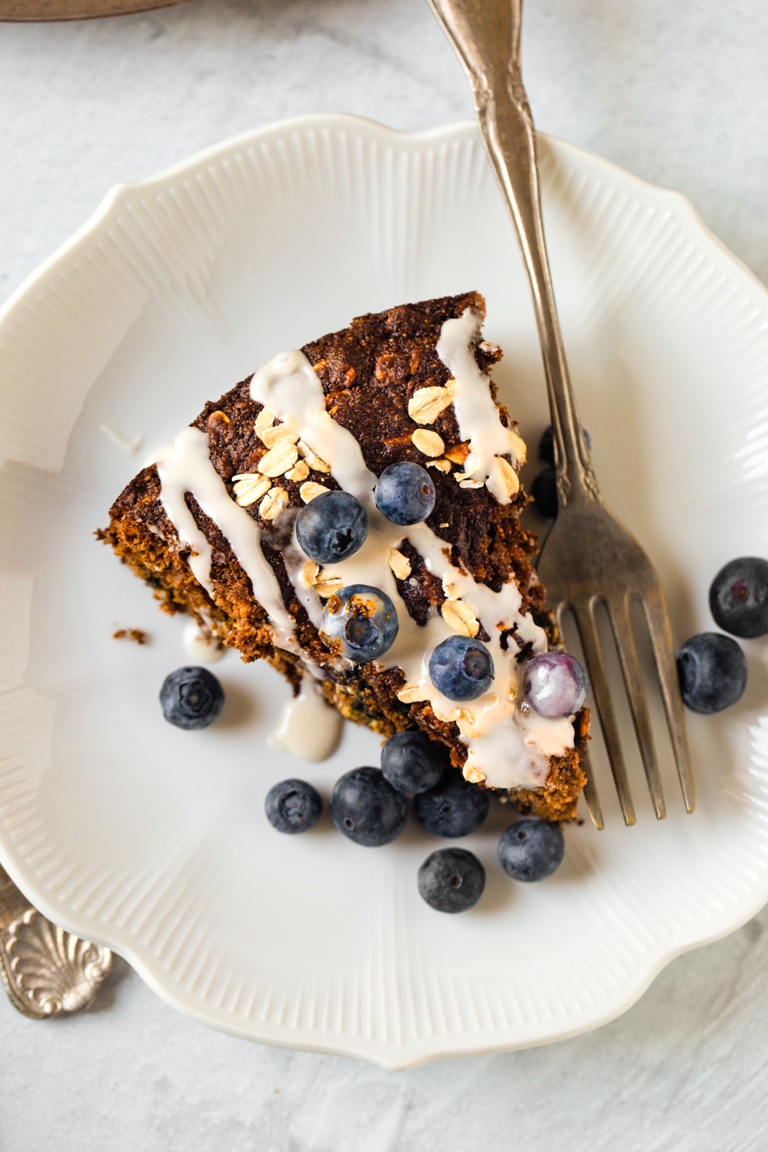 slice of blueberry cake on white plate