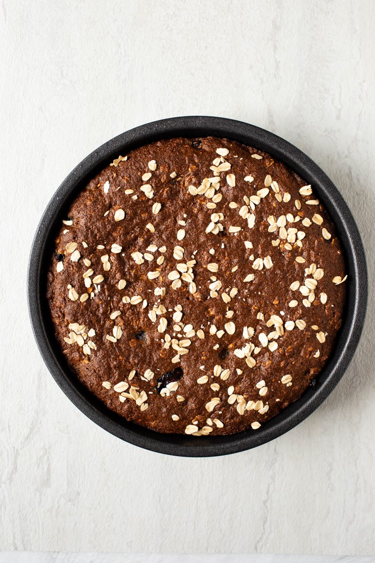 baked vegan blueberry breakfast cake in cake pan