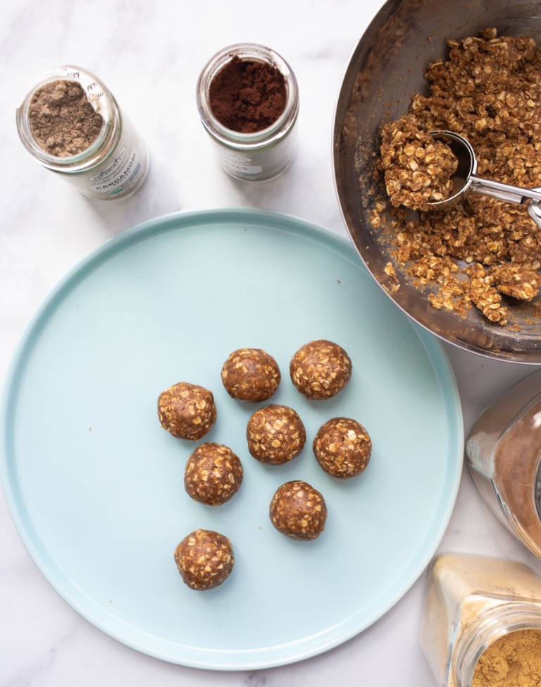 rolled up balls on blue plate