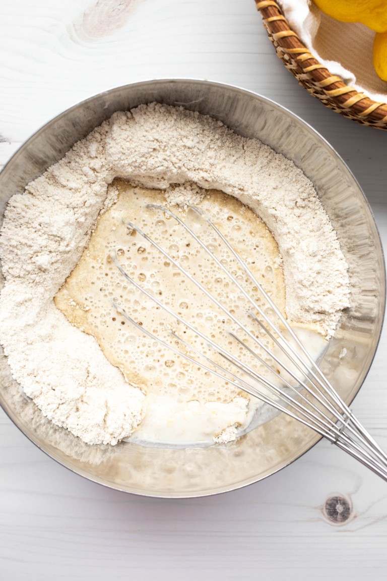 liquids poured over the dry ingredients