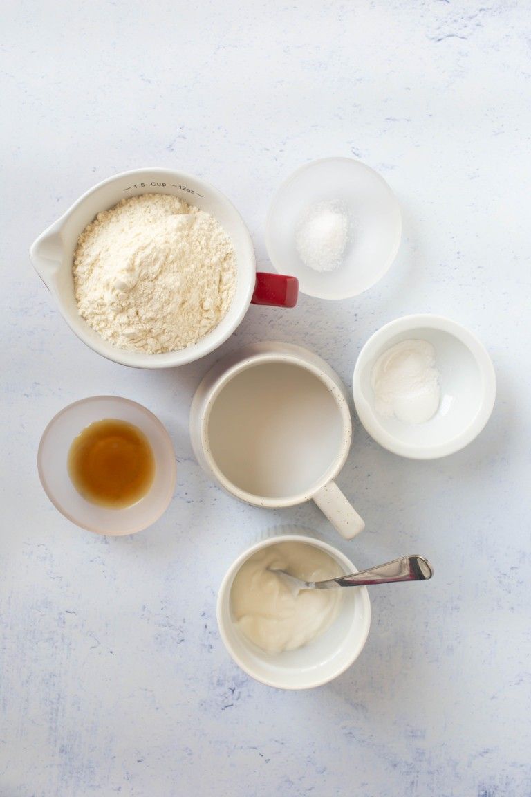 ingredients in bowls needed for vegan biscuits