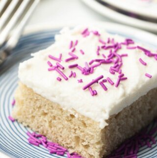 closeup of slice of cake on blue plate