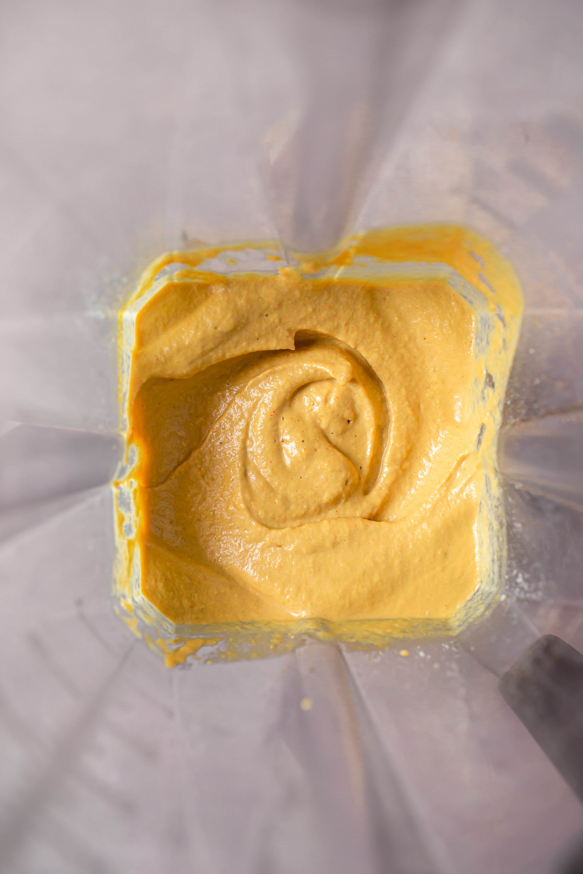 blended up queso cheese in vitamix overhead shot